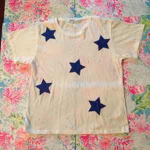 ByChance White Distressed Star Tee Small